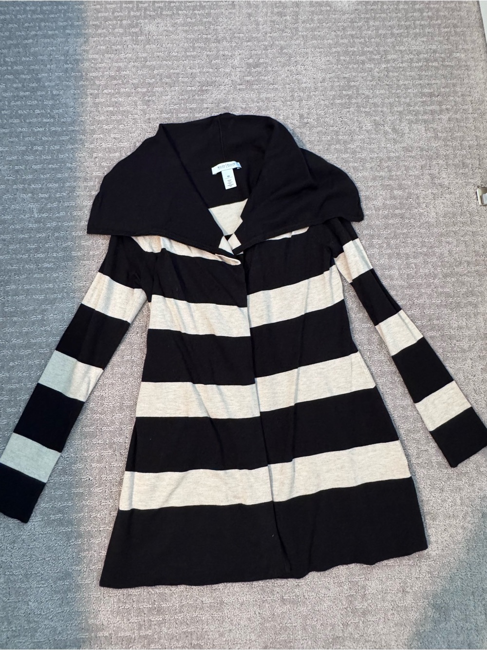 Striped Longline Open Cardigan Sweater - Black & Cream